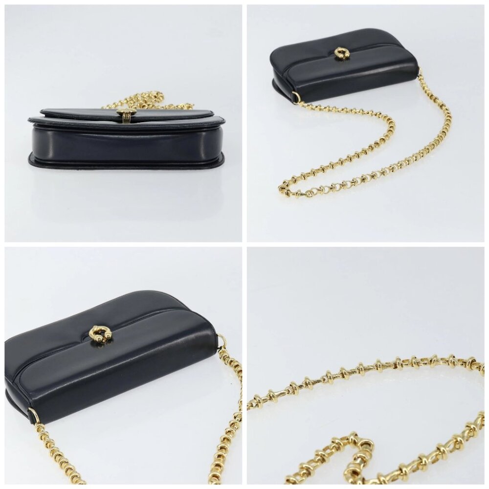 GUCCI Chain Shoulder Bag Leather Navy Gold - Picture 16 of 16